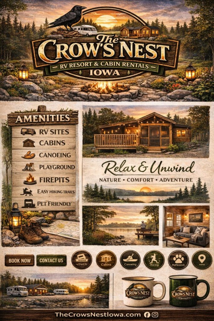 Crows Nest RV Resort & Cabin Rentals: Complete Brand & Website Transformation+iowa-web-designer ChatGPT Image Feb 22 2026 01 15 51 AM+Iowa-Web-Designer