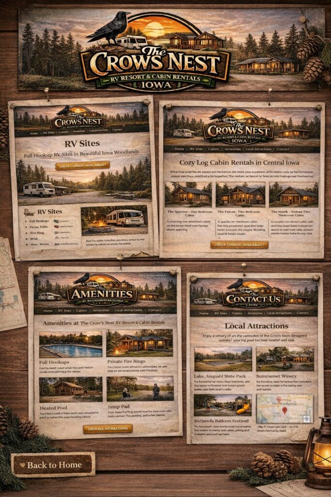 Crows Nest RV Resort & Cabin Rentals: Complete Brand & Website Transformation+iowa-web-designer ChatGPT Image Feb 25 2026 12 09 59 AM+Iowa-Web-Designer